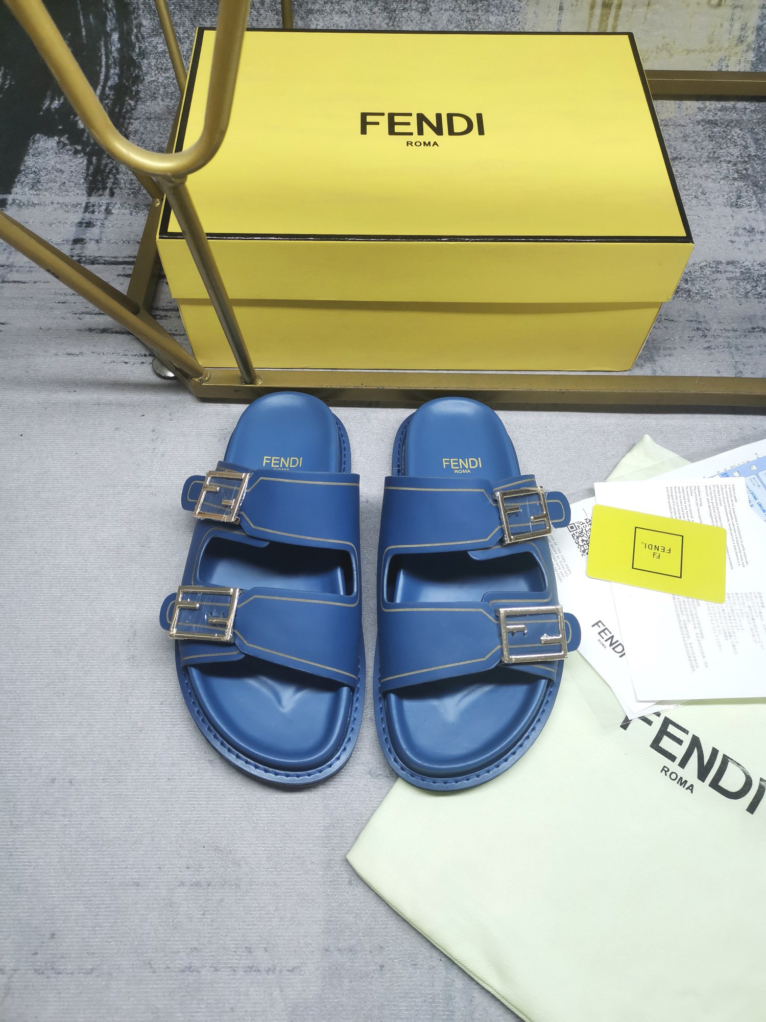 Fendi Double strap flat bottomed slippers