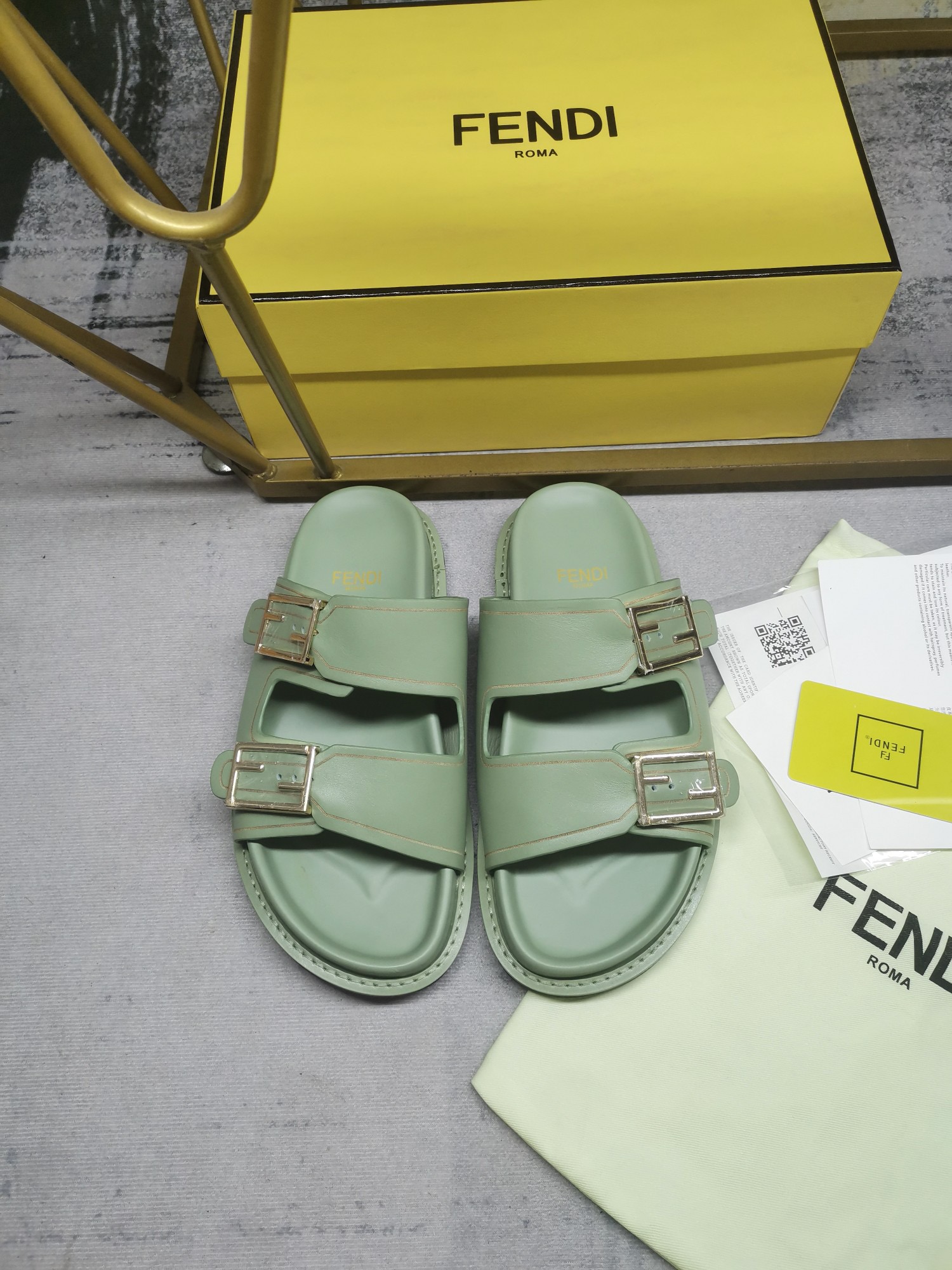 Fendi Double strap flat bottomed slippers