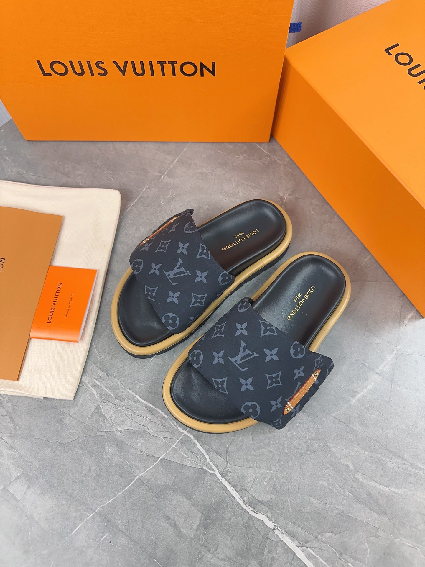 LV Pool Pillow Comfort Embossed logo flat bottom slippers