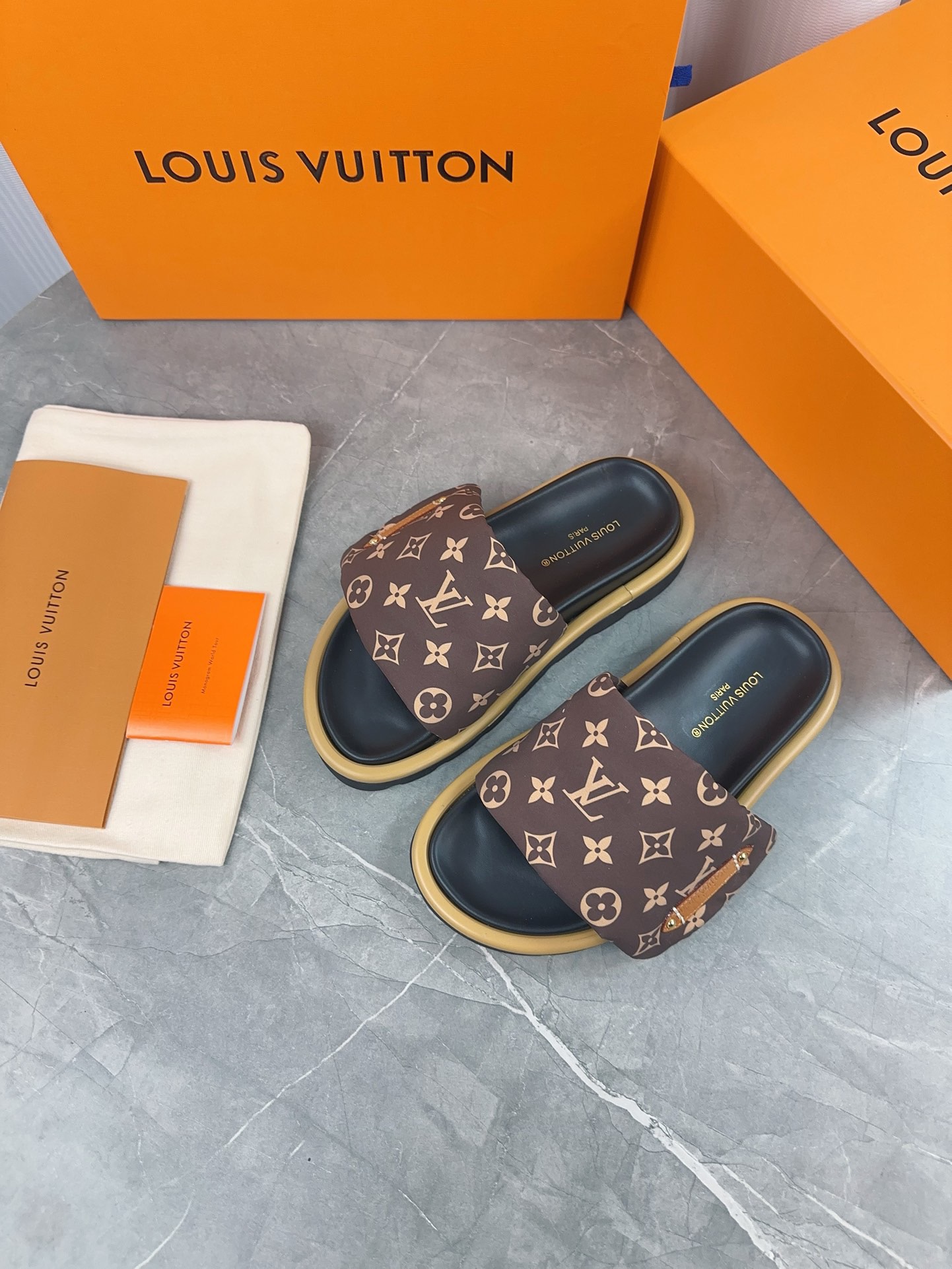 LV Pool Pillow Comfort Embossed logo flat bottom slippers