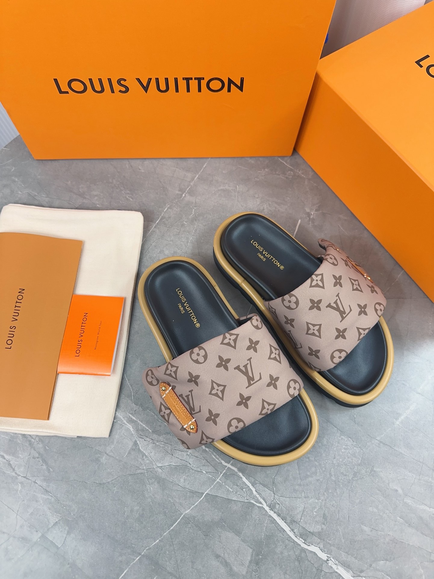 LV Pool Pillow Comfort Embossed logo flat bottom slippers