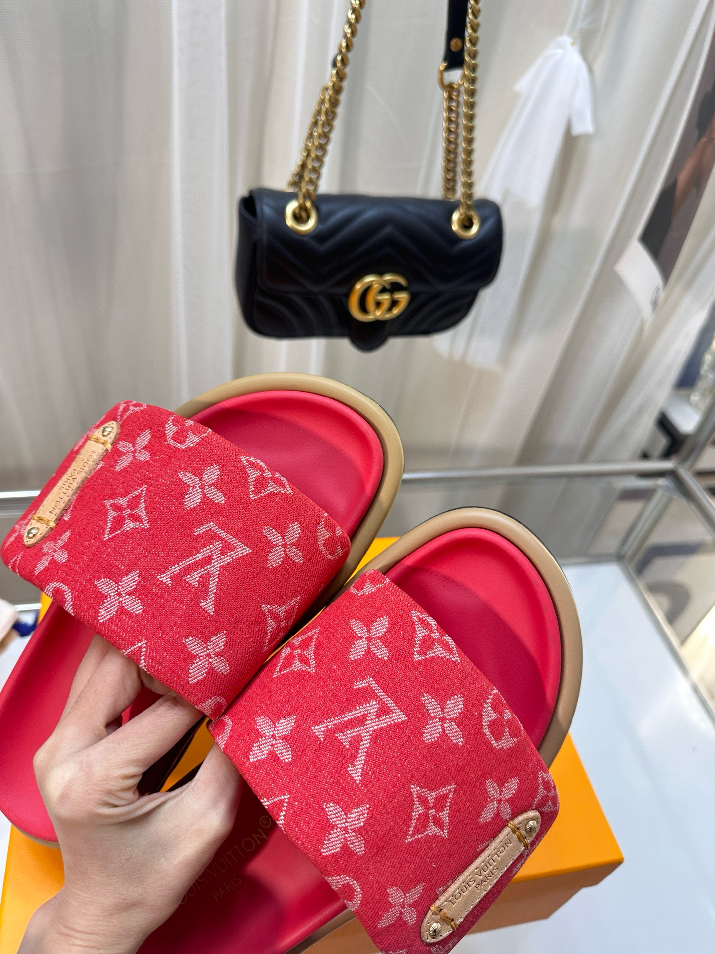 LV Denim printed fabric anti slip slippers