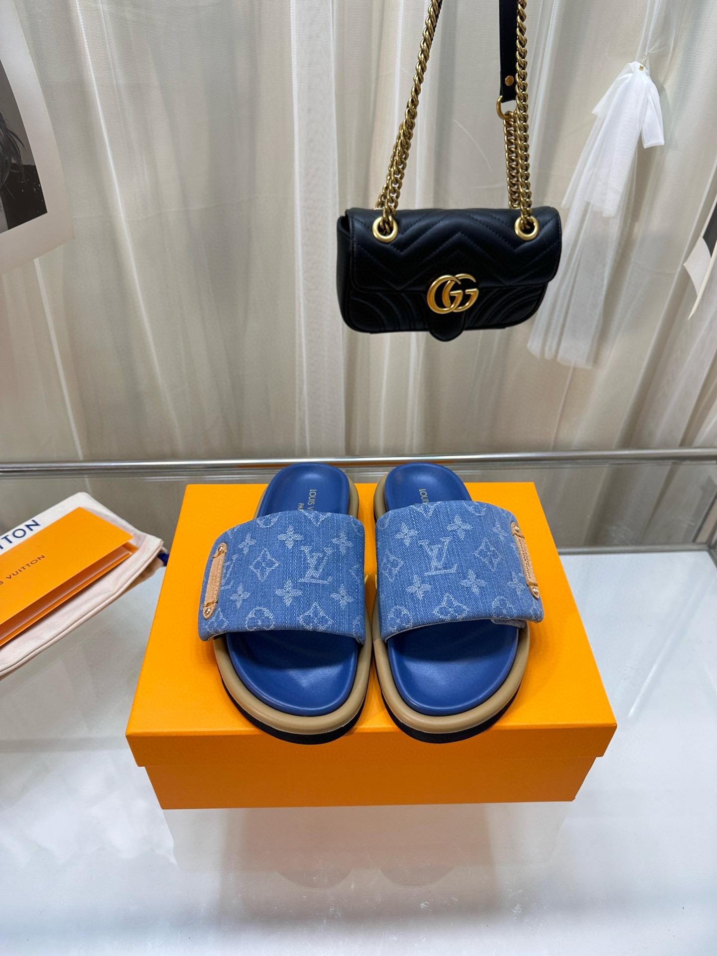 LV Denim printed fabric anti slip slippers