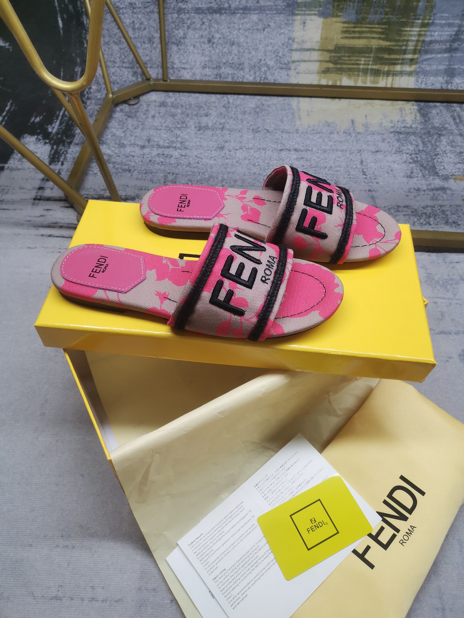 Fendi Canvas embroidered flat bottomed slippers