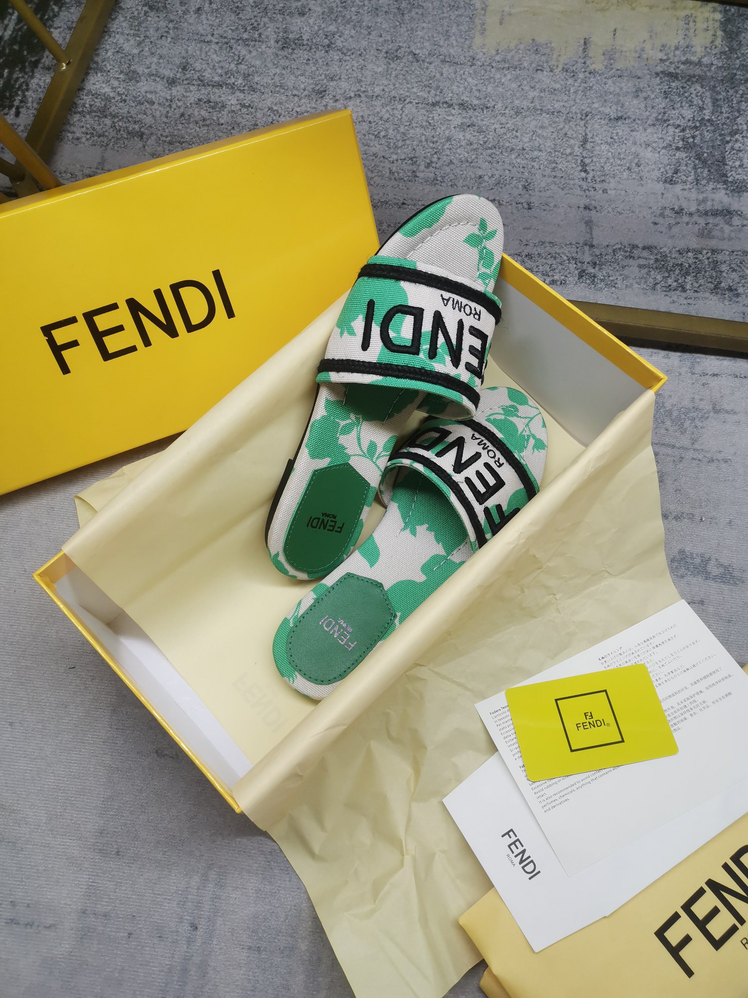 Fendi Canvas embroidered flat bottomed slippers