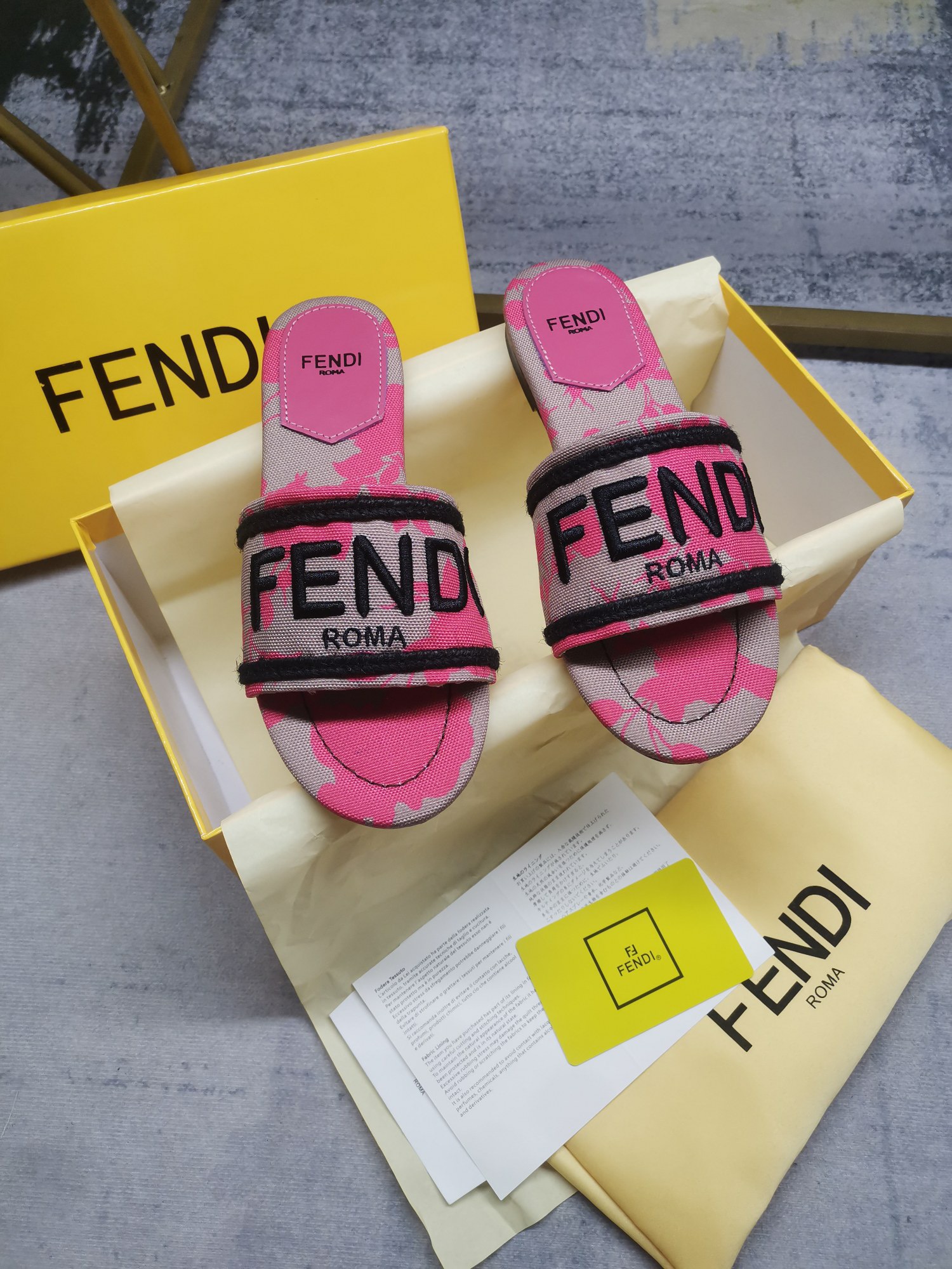 Fendi Canvas embroidered flat bottomed slippers