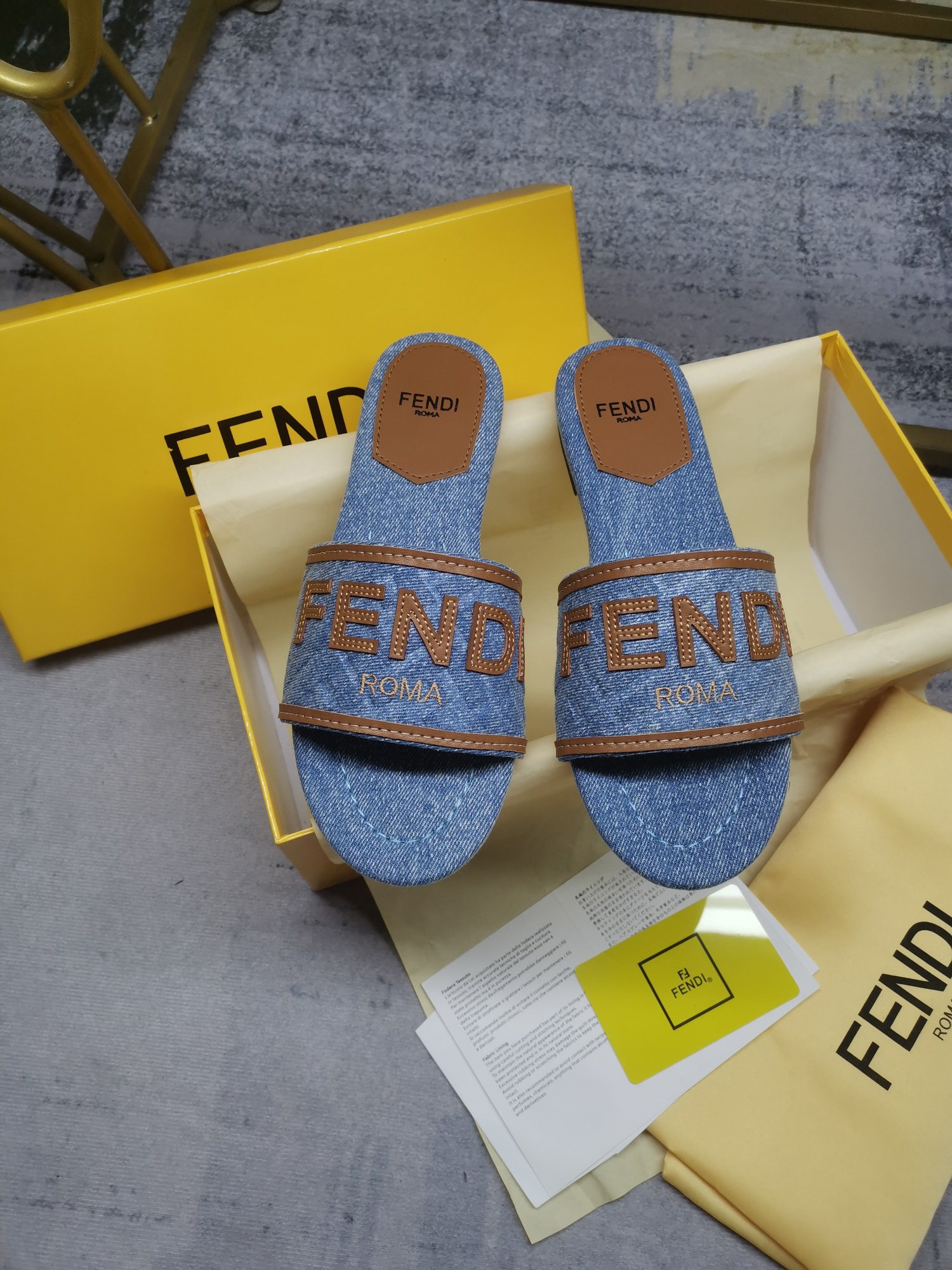 Fendi Canvas embroidered flat bottomed slippers