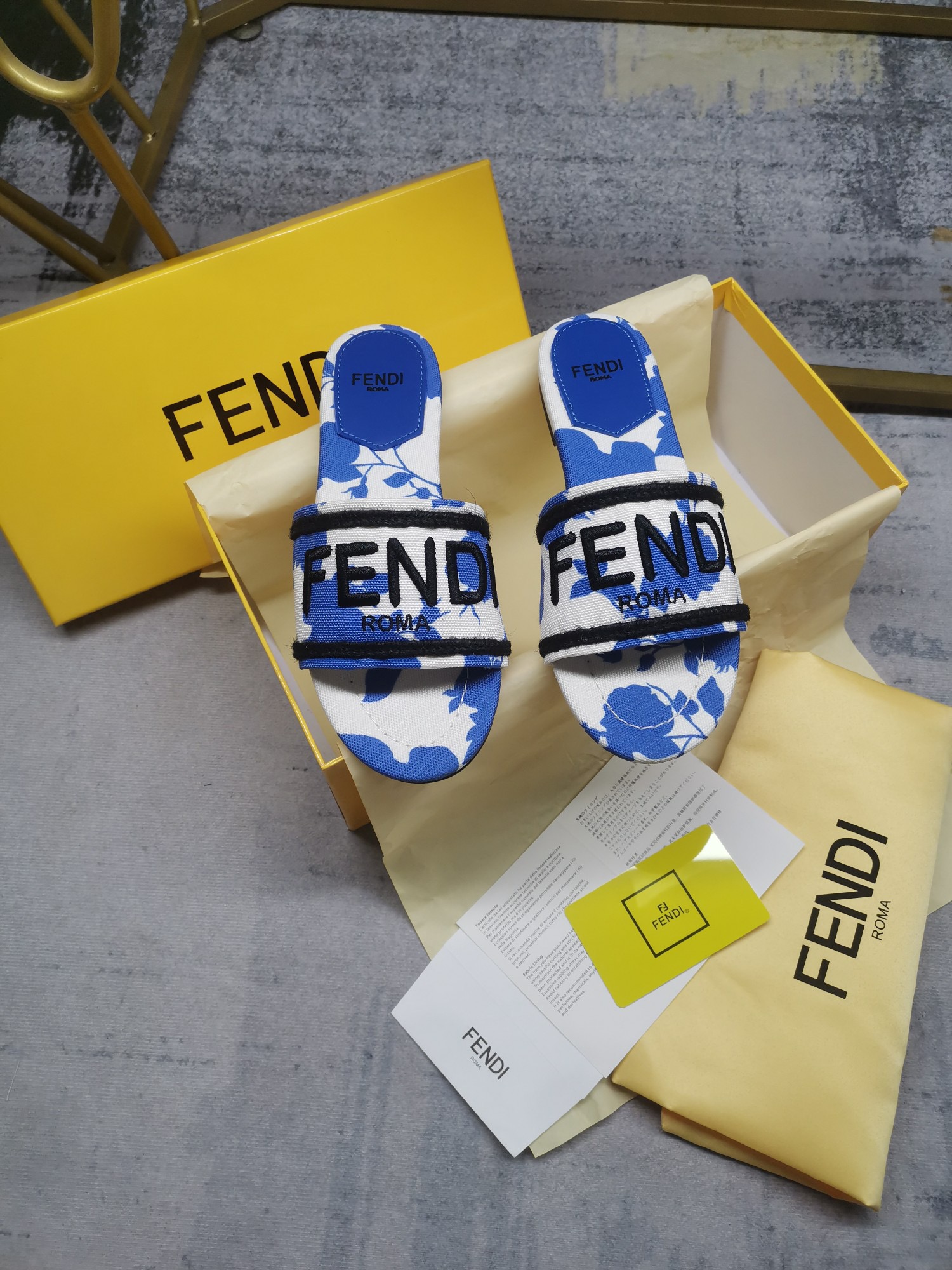 Fendi Canvas embroidered flat bottomed slippers