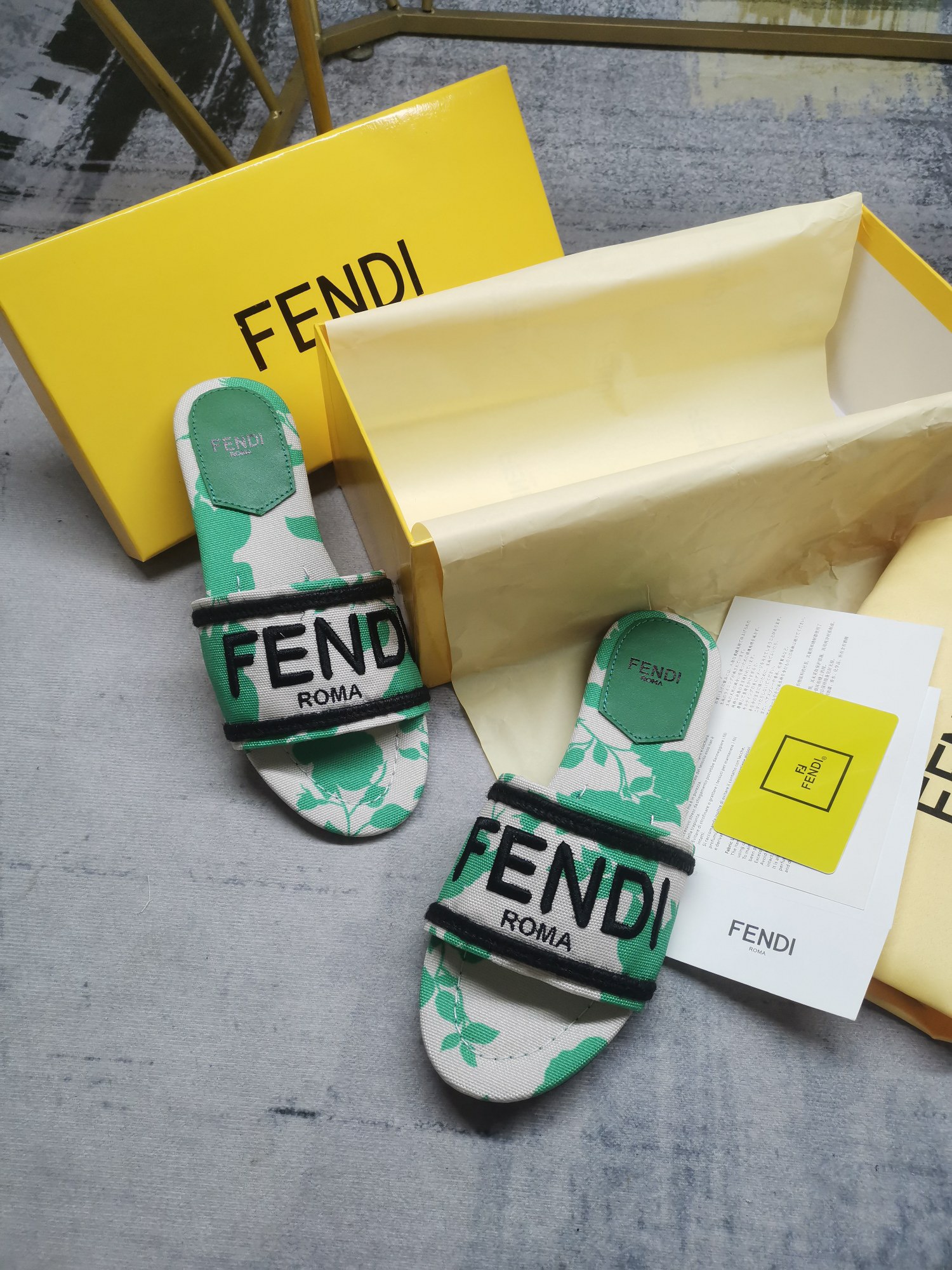 Fendi Canvas embroidered flat bottomed slippers