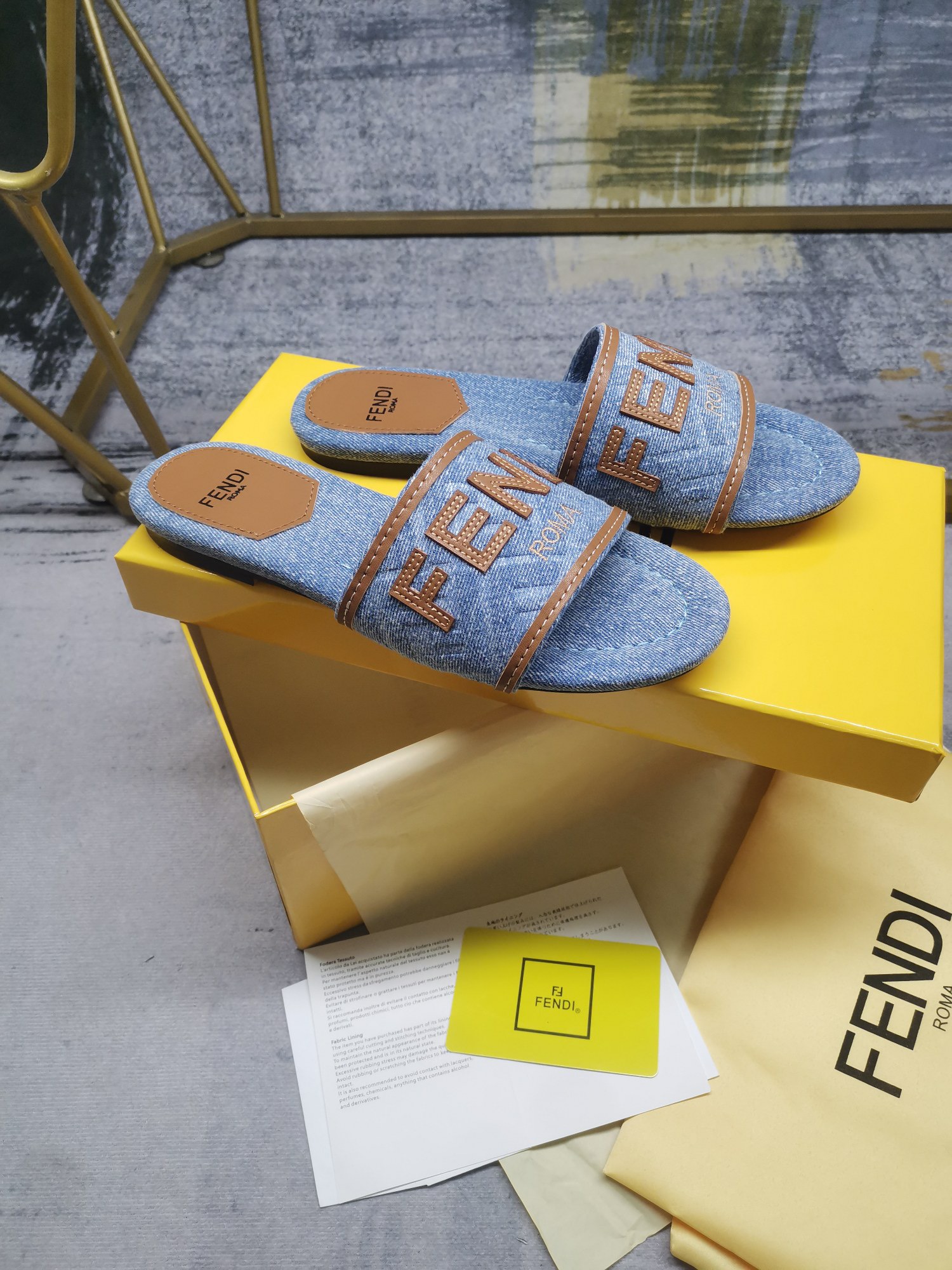 Fendi Canvas embroidered flat bottomed slippers