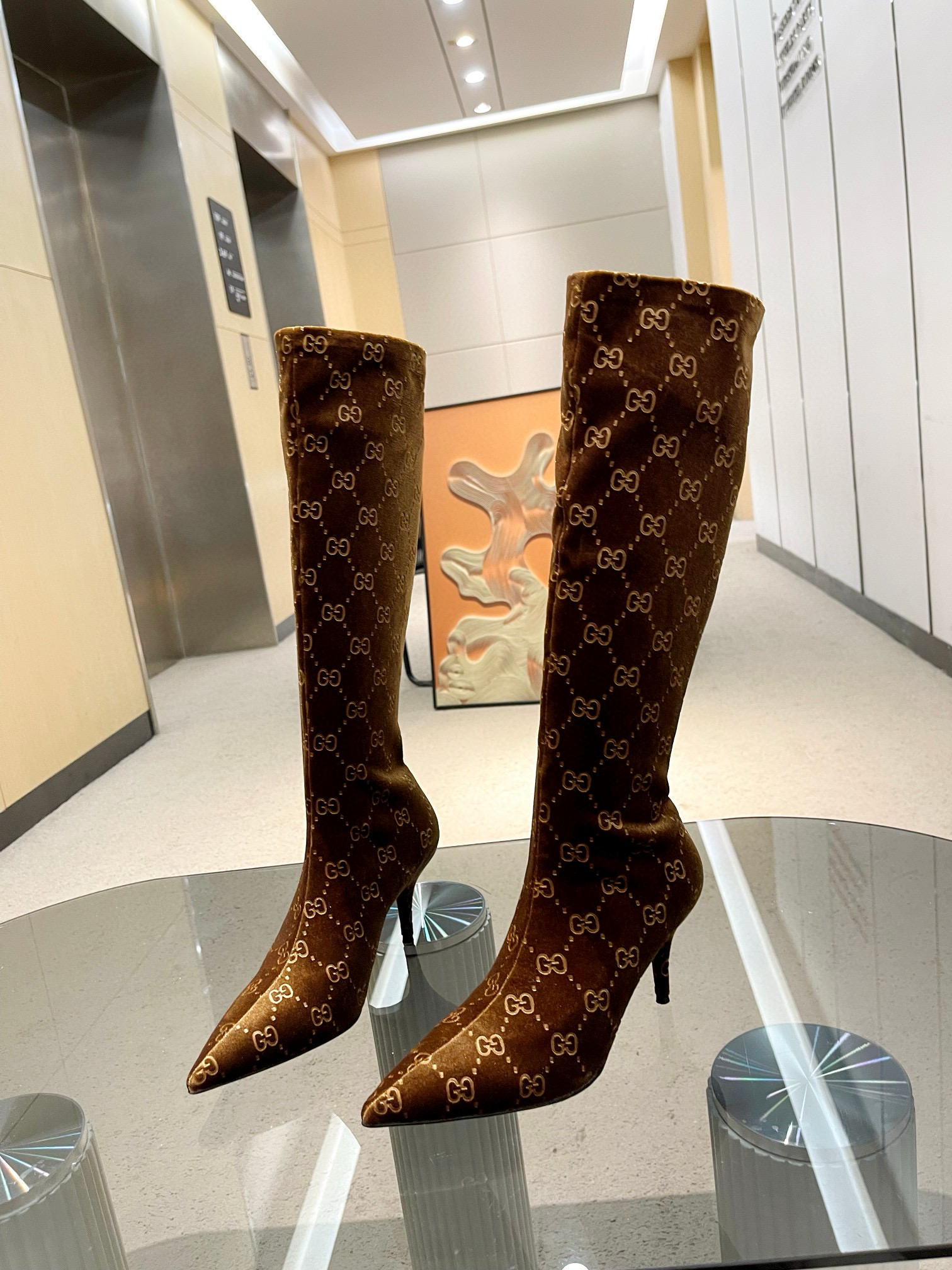 GUCCI Double G pattern woven elastic boots