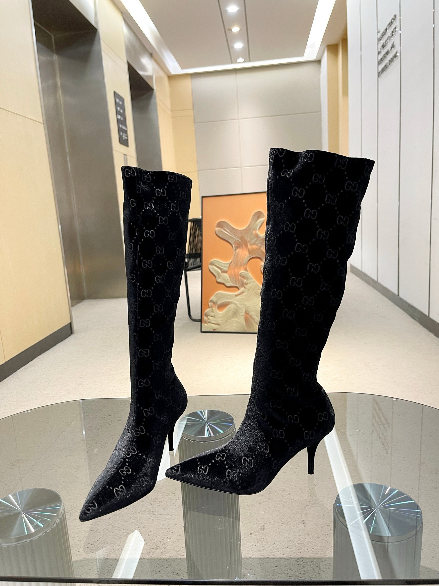 GUCCI Double G pattern woven elastic boots