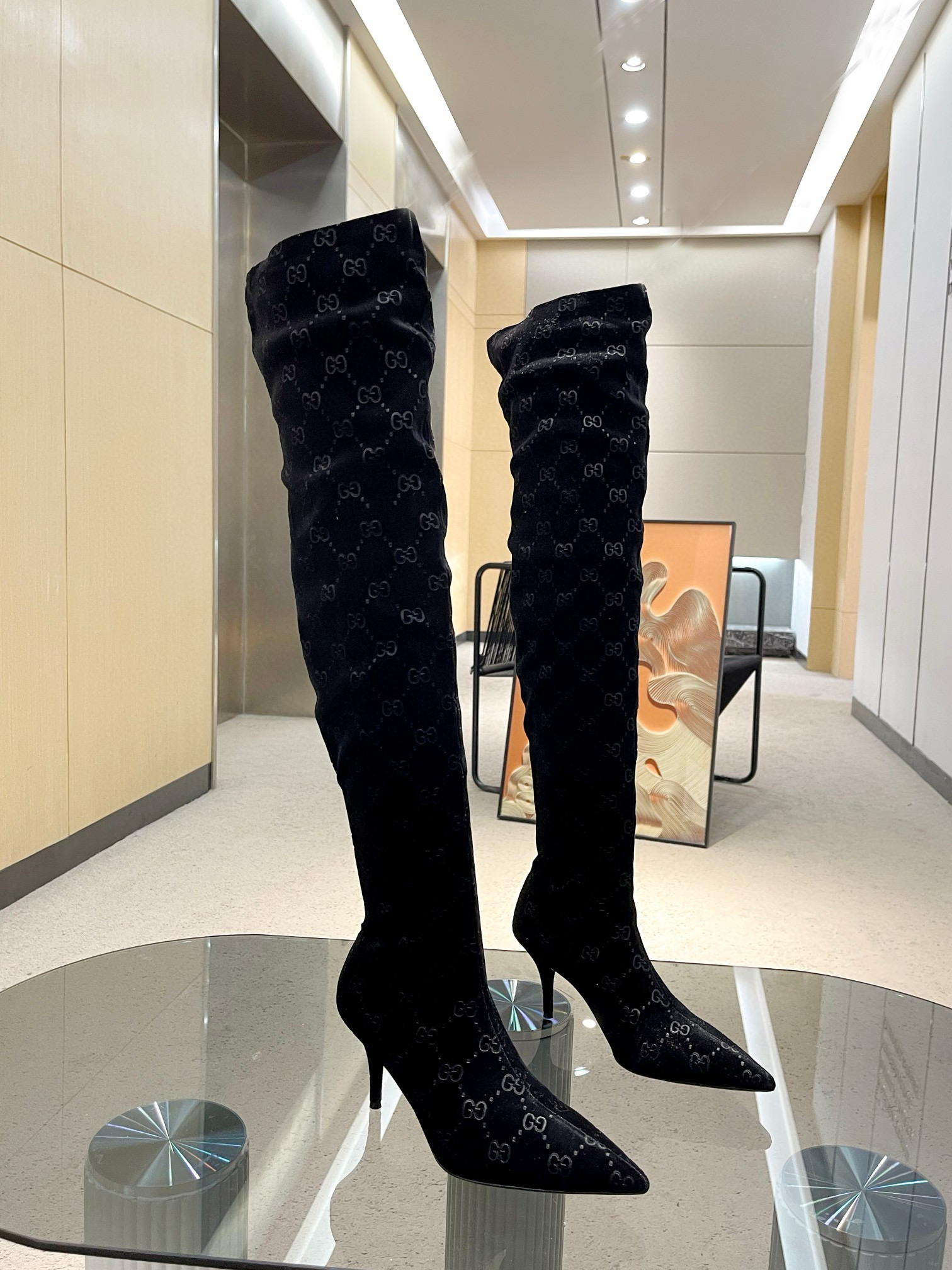 GUCCI Double G pattern woven elastic boots