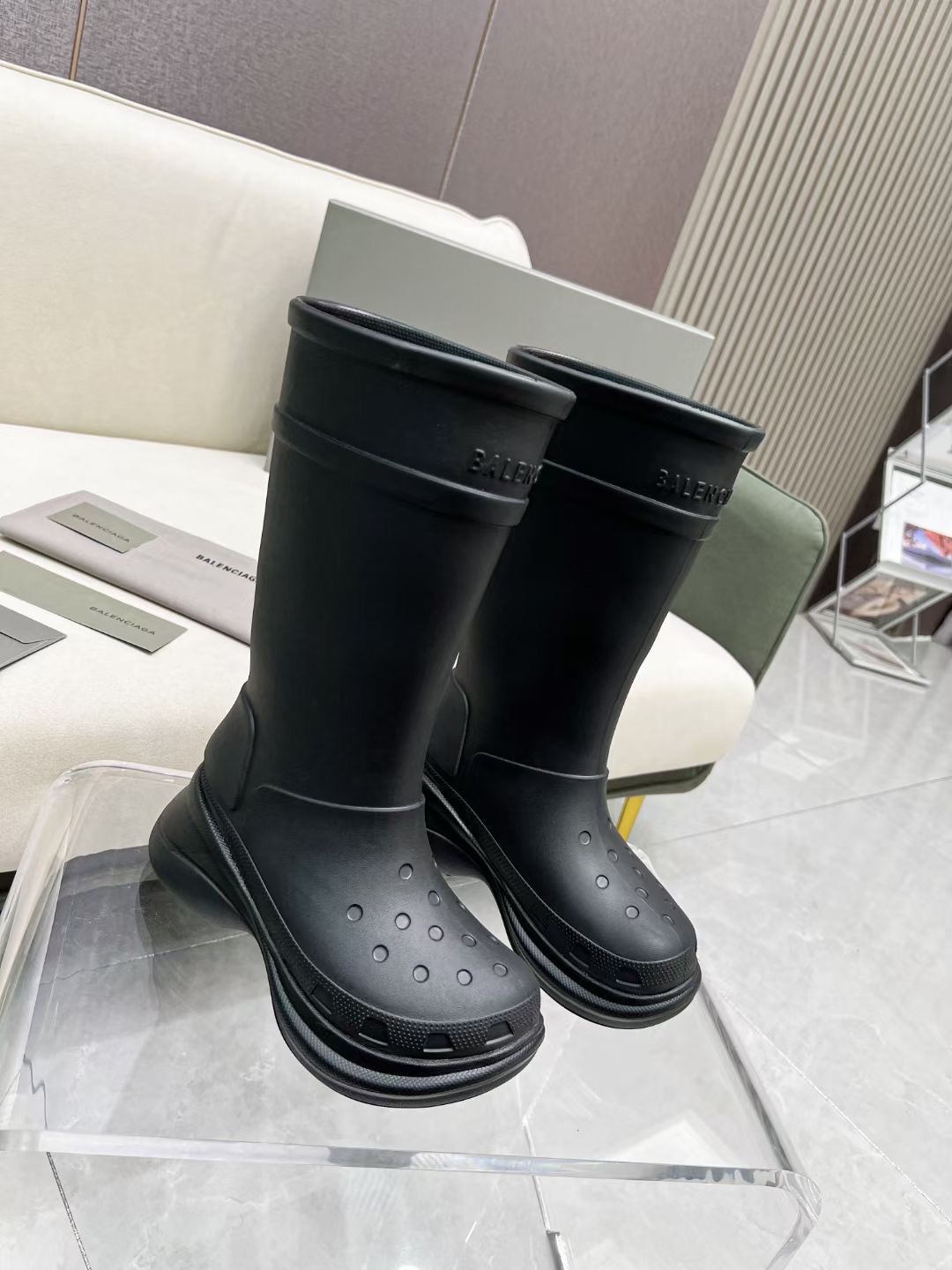 Balenciaga x Crocs Co branded Cave Rainboots