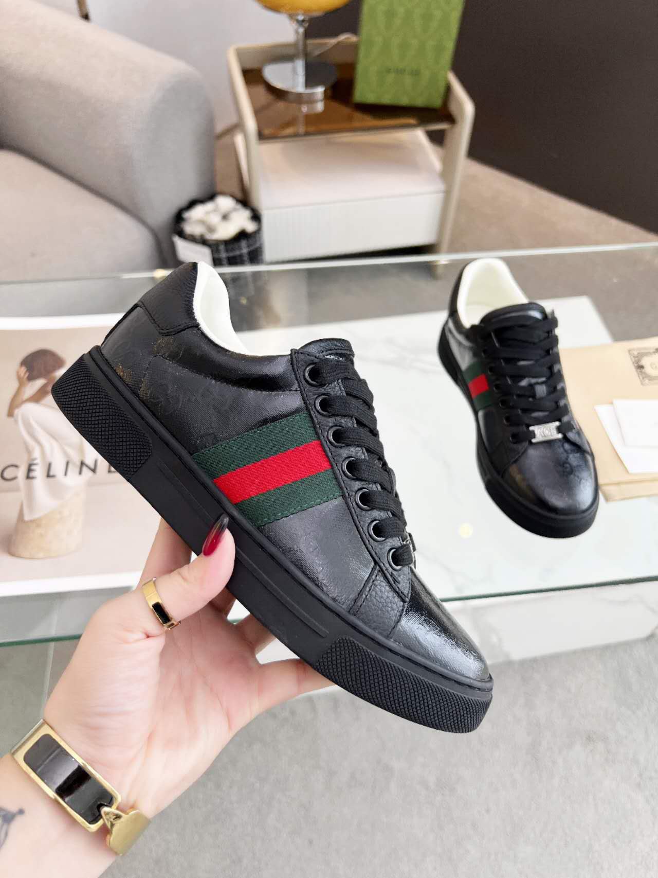 GUCCI Men's and women's sports and leisure small white shoes