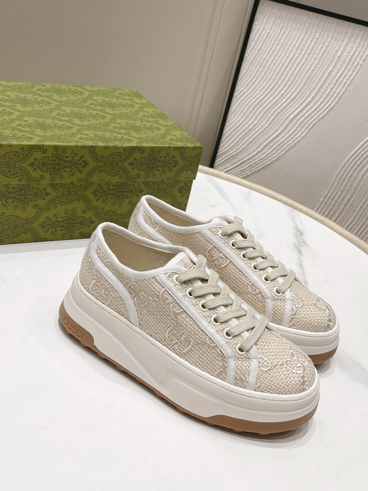 GUCCI  1977 Embroidered canvas platform casual shoes