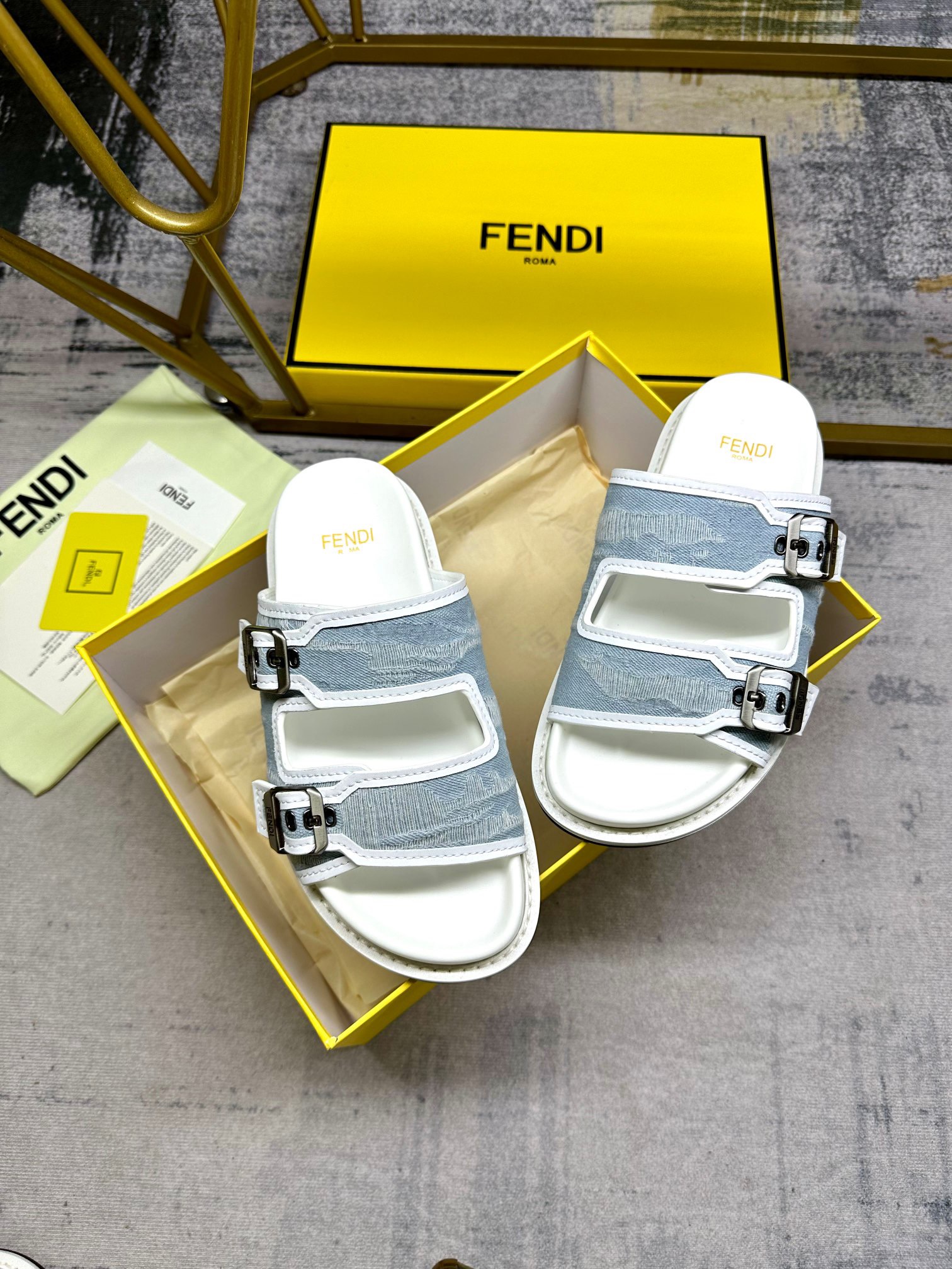 Fendi FEEL brown FF fabric  slides