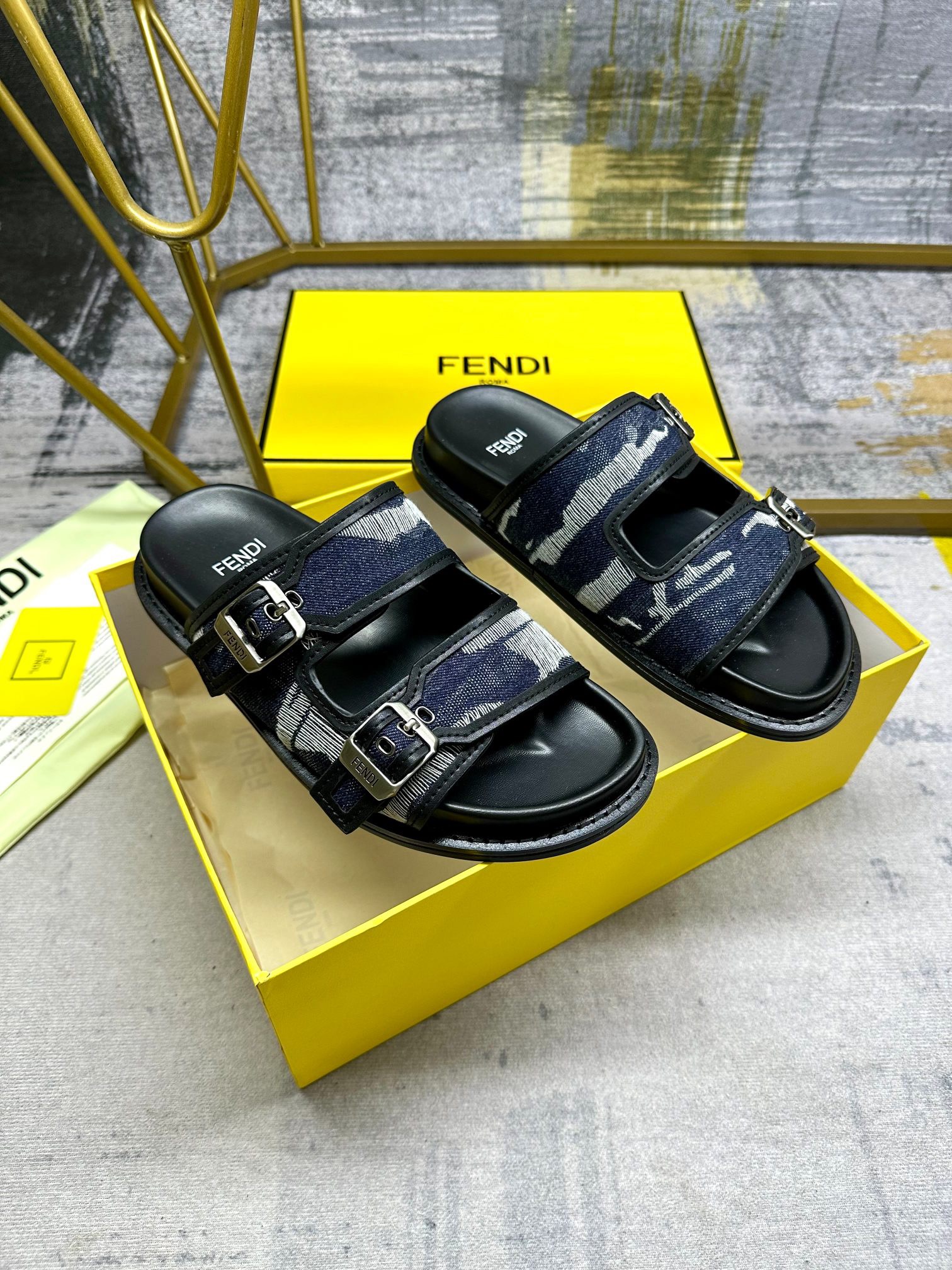 Fendi FEEL brown FF fabric  slides