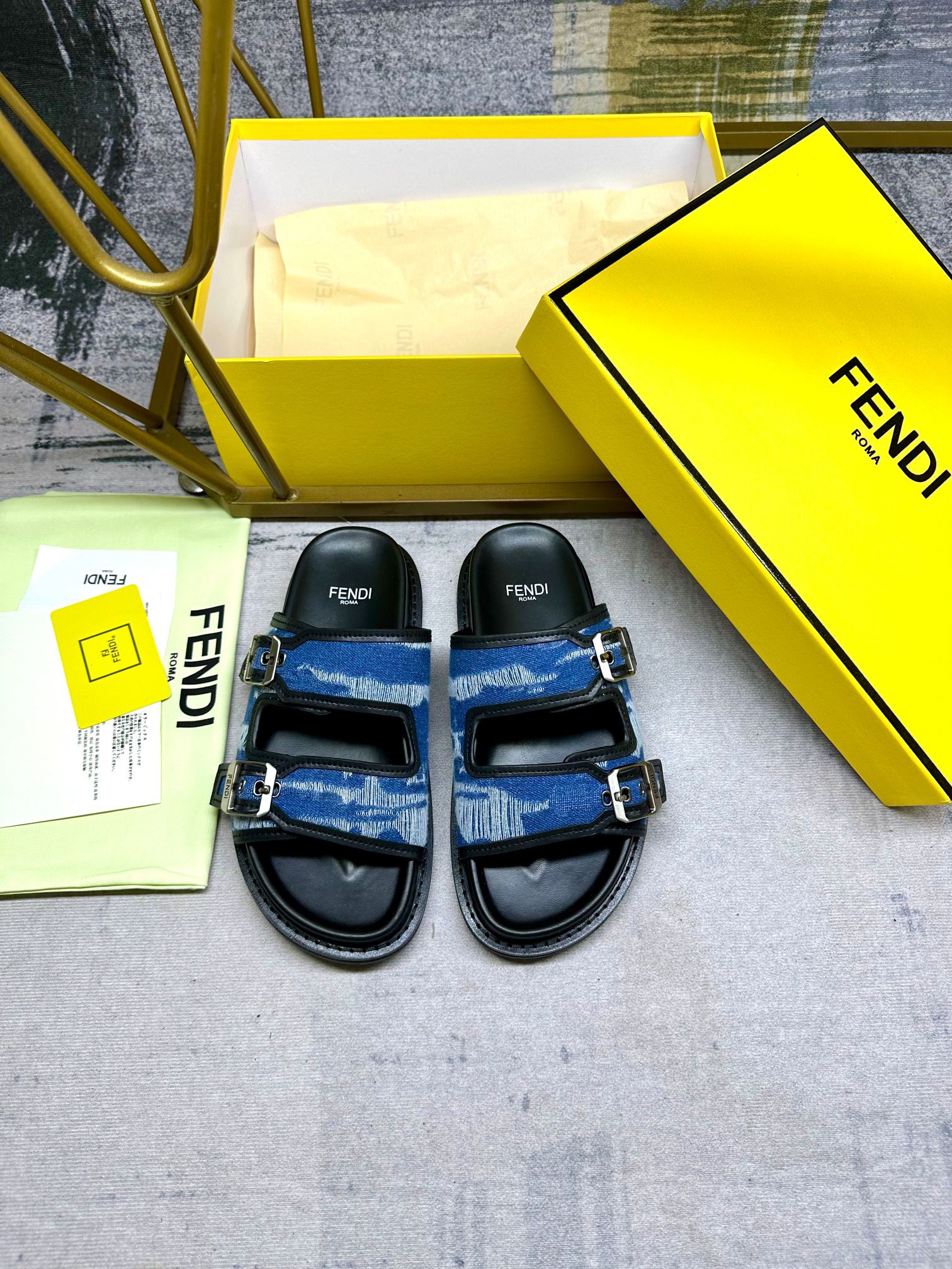 Fendi FEEL brown FF fabric  slides