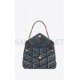 YSL PUFFER MEDIUM CHAIN BAG IN QUILTED VINTAGE DENIM AND SUEDE 5774752PT674575 (35*23*13.5cm)