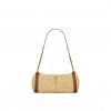 YSL CASSANDRE SMALL CYLINDRIC BAG IN RAFFIA AND VEGETABLE-TANNED LEATHER 744504GAABN2080 (24.5*11*11cm)