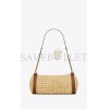 YSL CASSANDRE SMALL CYLINDRIC BAG IN RAFFIA AND VEGETABLE-TANNED LEATHER 744504GAABN2080 (24.5*11*11cm)