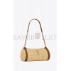 YSL CASSANDRE SMALL CYLINDRIC BAG IN RAFFIA AND VEGETABLE-TANNED LEATHER 744504GAABN2080 (24.5*11*11cm)