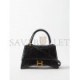 BALENCIAGA BLACK HOURGLASS S CROCODILE-EFFECT LEATHER BAG  BALENCIAGA  MATCHESFASHION US (22.8*15.2*9cm)