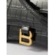 BALENCIAGA BLACK HOURGLASS S CROCODILE-EFFECT LEATHER BAG  BALENCIAGA  MATCHESFASHION US (22.8*15.2*9cm)