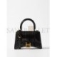 BALENCIAGA BLACK HOURGLASS XS CROCODILE-EFFECT LEATHER BAG  BALENCIAGA  MATCHESFASHION US (19*12.1*7.6cm)