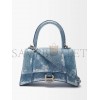 BALENCIAGA BLUE HOURGLASS DENIM-PRINT LEATHER BAG  BALENCIAGA  MATCHESFASHION US (26.1*14*10.6cm)