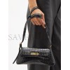 BALENCIAGA BLACK BB-PLAQUE CROCODILE-EFFECT LEATHER SHOULDER BAG  BALENCIAGA  MATCHESFASHION US (19*12.1*7.6cm)