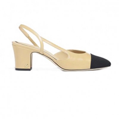 CHANEL SLINGBACKS 		GOATSKIN & GROSGRAIN			BEIGE & BLACK G31318 Y50006 C8378