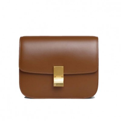 CELINE BORSA CLASSIC MEDIA IN PELLE DI VITELLO BOX CAMMELLO 189173DLS.04FG (24cm*18cm*7cm)