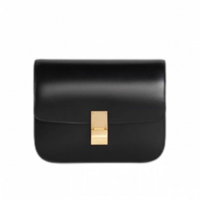 CELINE CLASSIC MEDIUM POLISHED COWHIDE LEATHER HAND BAG BLACK  189173DLS.38NO  (24cm*18cm*7cm)