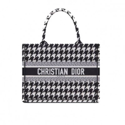 DIOR SMALL DIOR BOOK TOTE BLACK HOUNDSTOOTH EMBROIDERY M1296ZTQT_M911 (26.5cm*21cm*14cm)