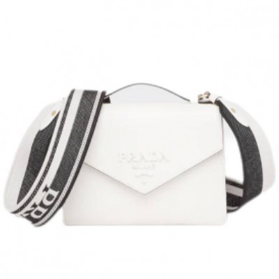 PRADA MONOCHROME SAFFIANO AND LEATHER BAG 1BD317 (21cm*14cm*6.5cm)