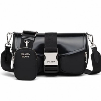 PRADA POCKET NYLON AND BRUSHED LEATHER BAG 1BD295_789_F0002_V_BFO (12cm*5.5cm*23cm)