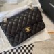 CHANEL CLASSIC FLAP MEDIUM BLACK CAVIAR LEATHER GOLD HARDWARE (25.5*15.5*6.5cm)