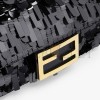 FENDI BAGUETTE MINI - BLACK SEQUIN AND LEATHER BAG 8BS017AMP0F0KUR (19*11.5*4cm)