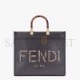 FENDI SUNSHINE MEDIUM - DARK GRAY LEATHER AND ELAPHE SHOPPER 8BH386AHN5F1DMK (35*31*17cm)