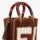 FENDI MINI SUNSHINE SHOPPER - BROWN SHEEPSKIN MINI-BAG WITH INLAY 8BS051AL9YF1HZH (18*13*6.5cm)