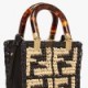 FENDI MINI SUNSHINE SHOPPER - BLACK RAFFIA MINI BAG WITH CROCHETED FF 8BS051AKMSF1E1C (18*13*6.5cm)