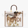 FENDI SUNSHINE MEDIUM - FF WHITE GLAZED FABRIC SHOPPER WITH INLAY 8BH386AJHIF1GF8 (35*31*17cm)