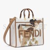 FENDI SUNSHINE MEDIUM - FF WHITE GLAZED FABRIC SHOPPER WITH INLAY 8BH386AJHIF1GF8 (35*31*17cm)