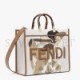 FENDI SUNSHINE MEDIUM - FF WHITE GLAZED FABRIC SHOPPER WITH INLAY 8BH386AJHIF1GF8 (35*31*17cm)