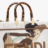 FENDI SUNSHINE MEDIUM - FF WHITE GLAZED FABRIC SHOPPER WITH INLAY 8BH386AJHIF1GF8 (35*31*17cm)