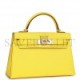 HERMES MINI KELLY SELLIER 20 JAUNE CITRON CHÈVRE PALLADIUM HARDWARE (19.1*11.4*5.6cm)