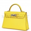 HERMES MINI KELLY SELLIER 20 JAUNE CITRON CHÈVRE PALLADIUM HARDWARE (19.1*11.4*5.6cm)