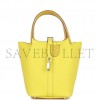 HERMES PICOTIN LOCK 18 MIMOSA MATTE ALLIGATOR AND LIME CLEMENCE TOUCH PALLADIUM HARDWARE (17.8*12.7*19.1cm)